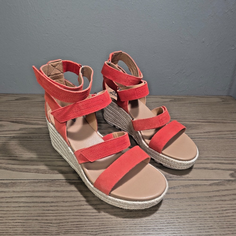 Sorel Cameron Platform Wedge Sandal Orange / Red Strappy Size 9.5